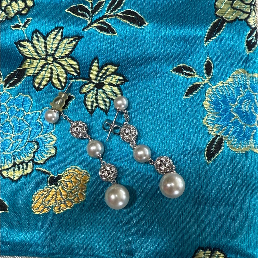 Macy's Pearl and Silver Drop Earrings